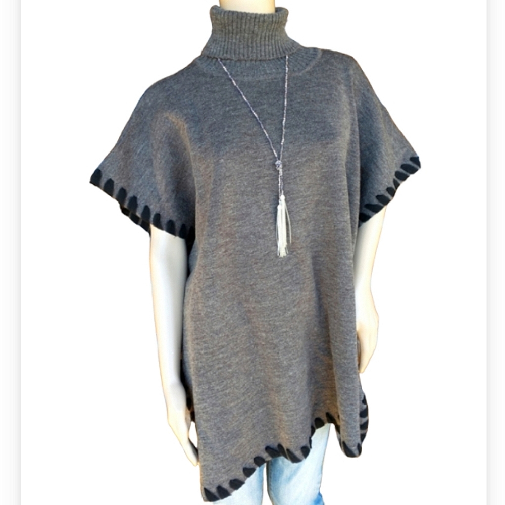 Antonio Melanie Pull On Poncho Sweater With Turtle Neck